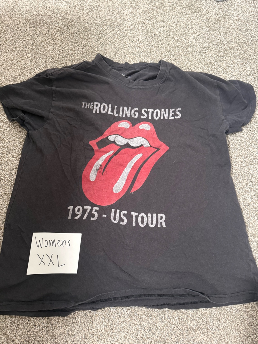 The Rolling Stones Women's Black Short Sleeve Tee with Red Tongue Graphic